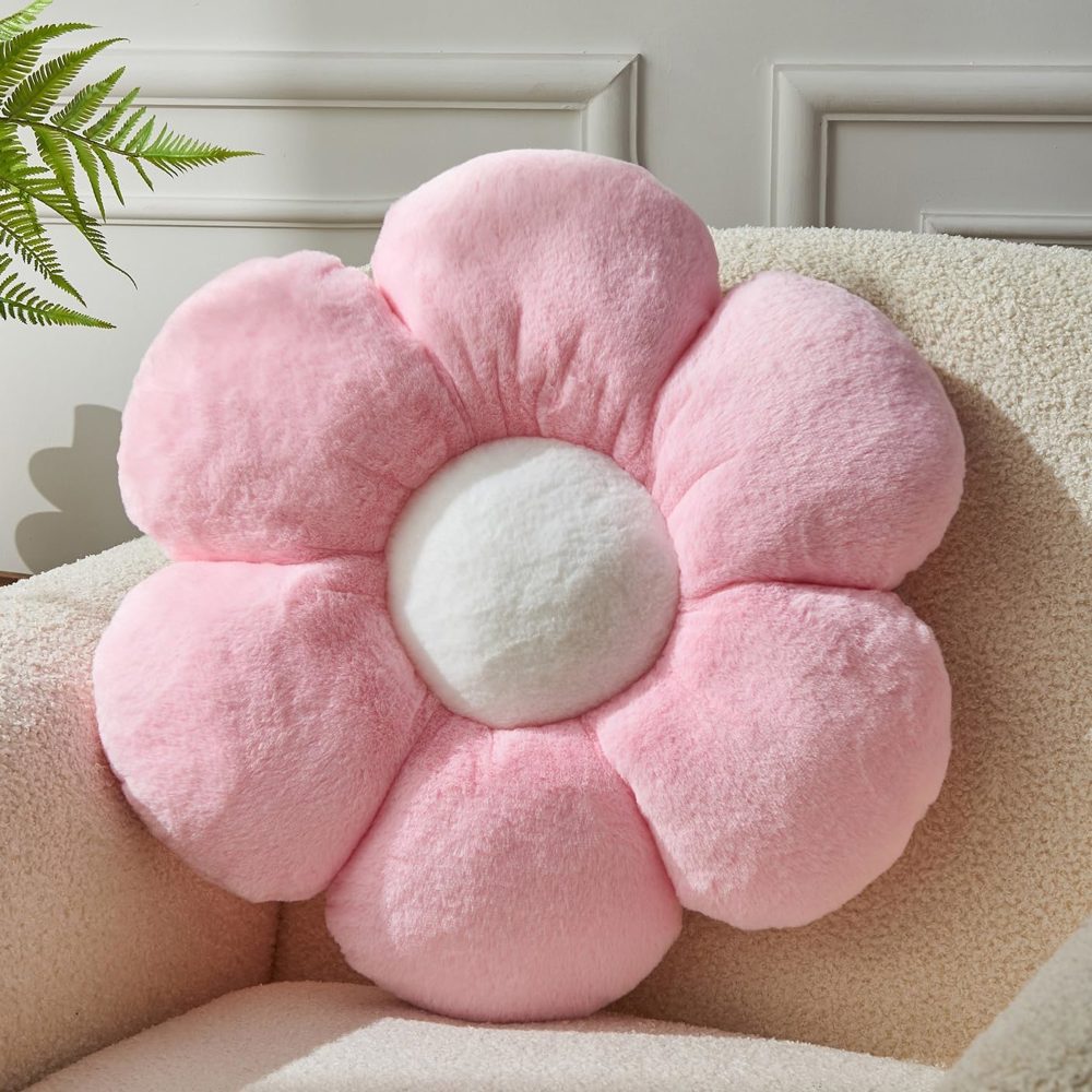 Pink Flower Floor Pillow – 19.6” Cute & Cozy Decor