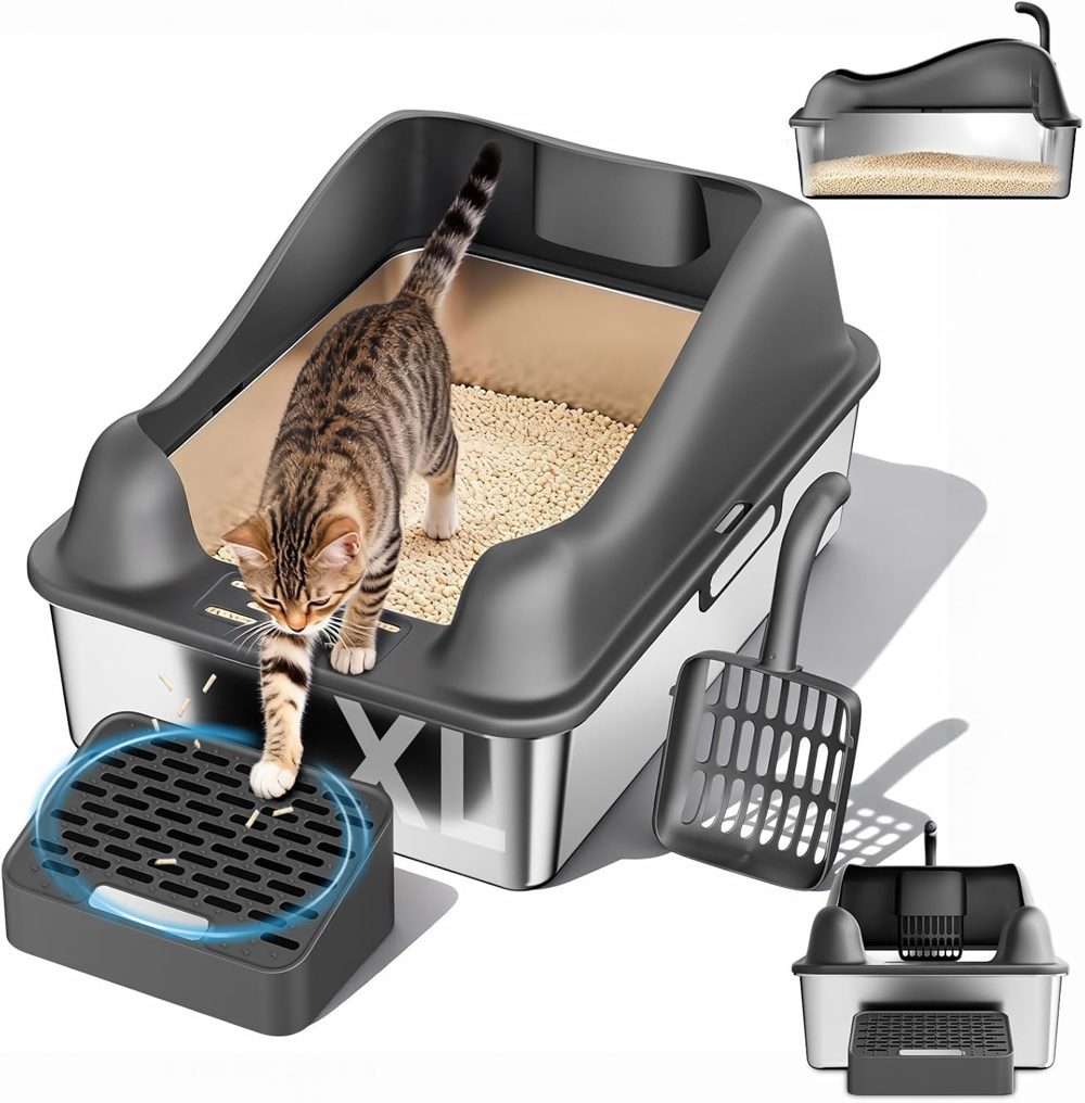GTPLAYER XL Stainless Steel Cat Litter Box with High Sides