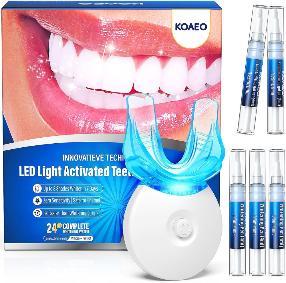 😁 KOAEO 7‑Day Teeth Whitening Kit – 3 Pens + LED Light