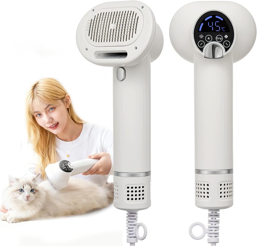 3-in-1 Dog Hair Dryer Brush with Adjustable Temp and Speeds