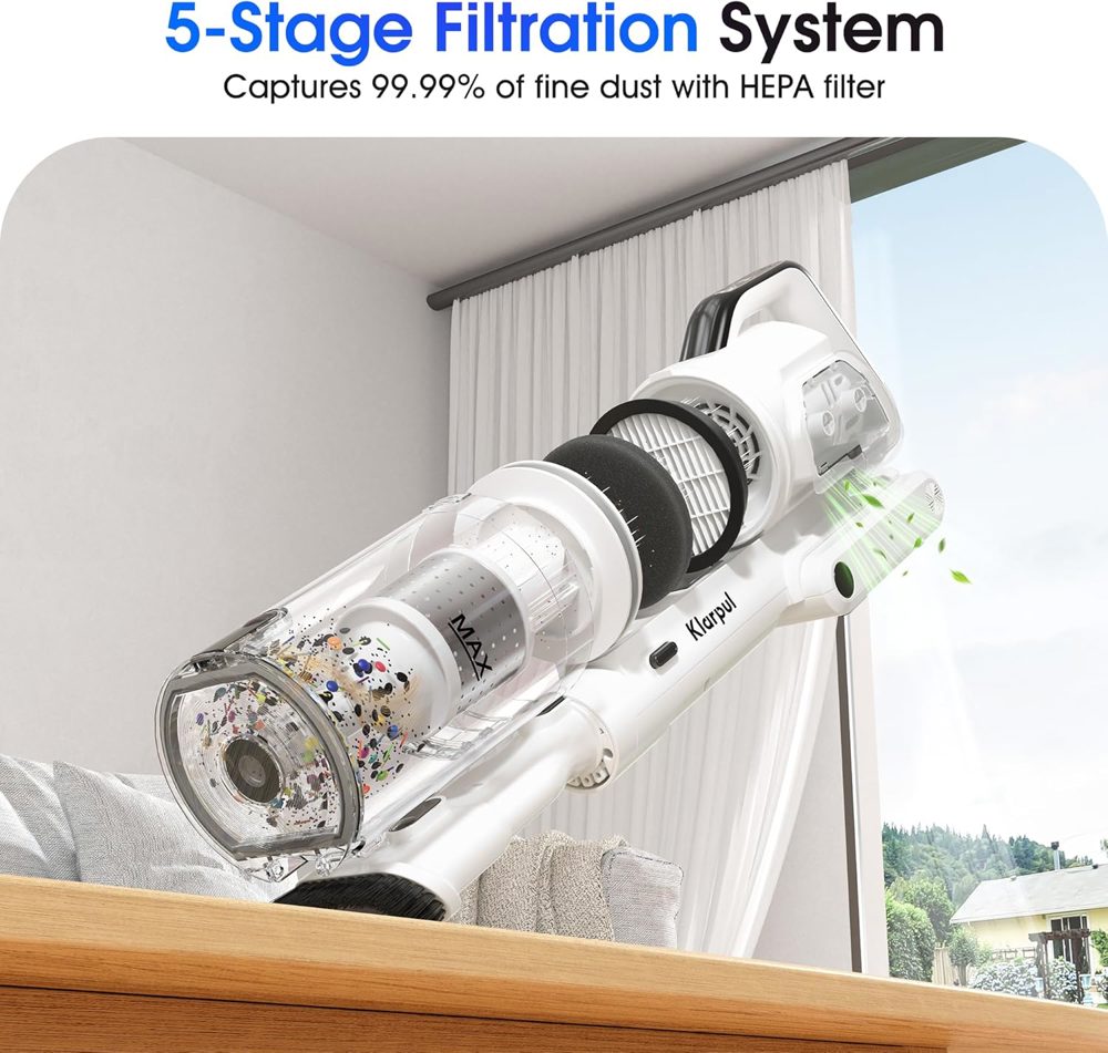 Klarpul Cordless Vacuum Cleaner with 50Kpa Suction and 2 Batteries