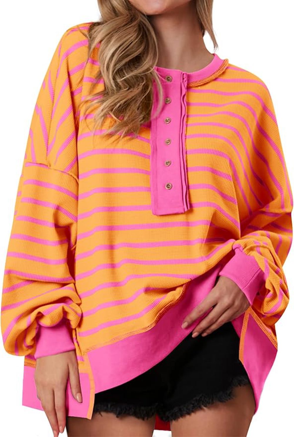 PRETTYGARDEN Women’s Striped Oversized Waffle Knit Pullover