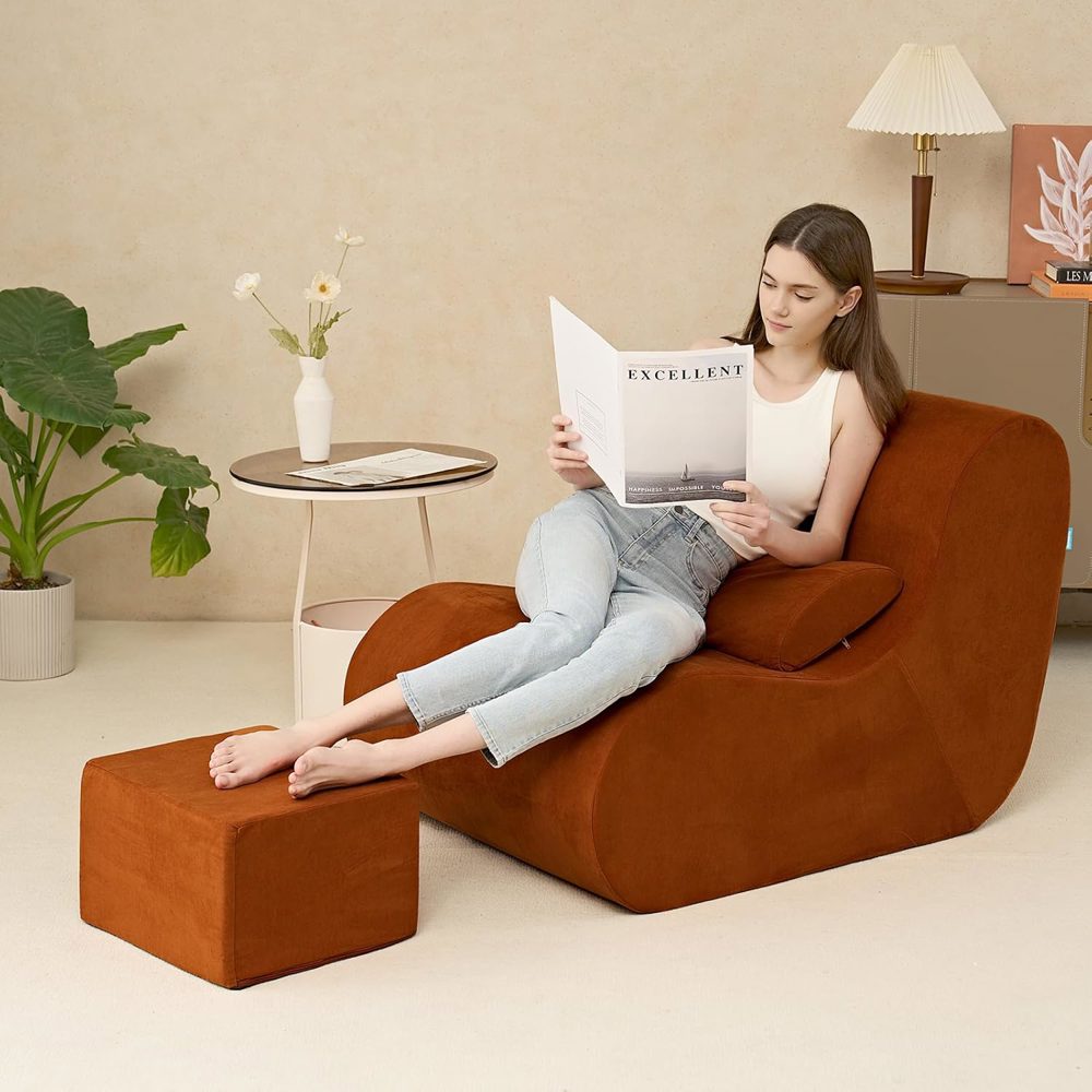 Hansleep Large Bean Bag Chair with Ottoman and High Density Foam