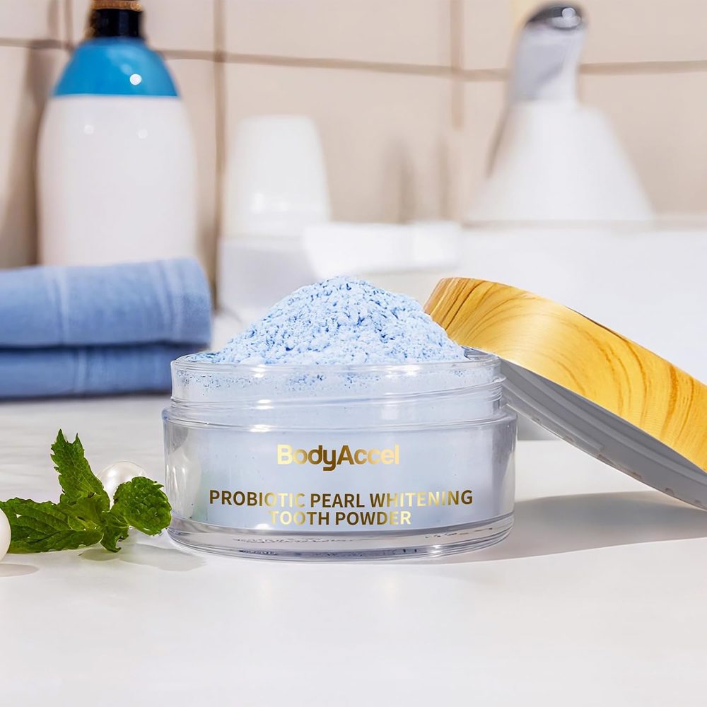 BodyAccel Probiotic Teeth Whitening Powder – Fluoride‑Free Pearl Formula for Stain Removal