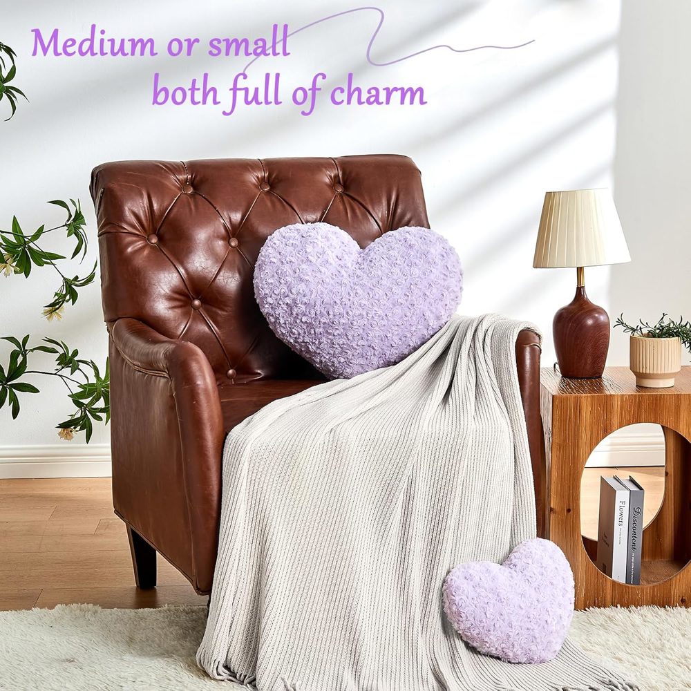 IREMATE Purple Heart Pillow – Soft Decorative Accent for Bed or Couch