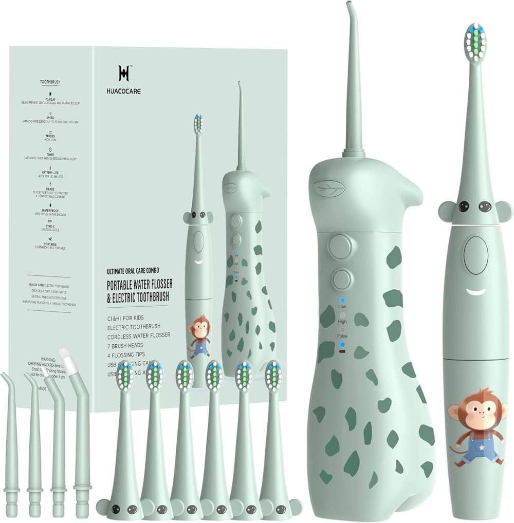 Kids 2‑in‑1 Oral Clean Kit – Water Flosser + Electric Toothbrush Combo