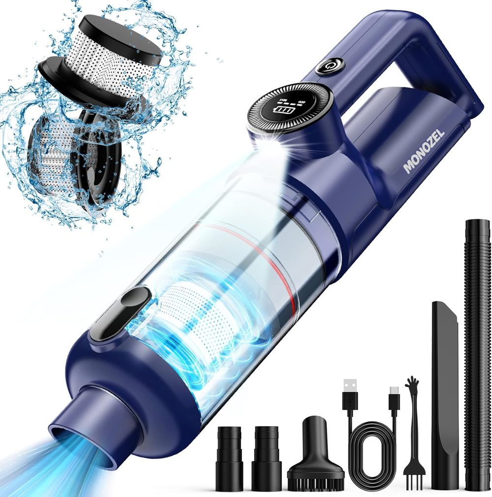 MONOZEL Cordless Handheld Vacuum with 15kPa Suction and LED Light