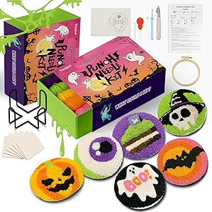 Enchanted Oddities Punch Needle Coasters Kit DIY Embroidery Set for Kids and Teens