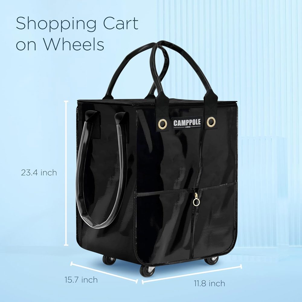 Heavy-Duty Rolling Shopping Cart Tote with Card Holder