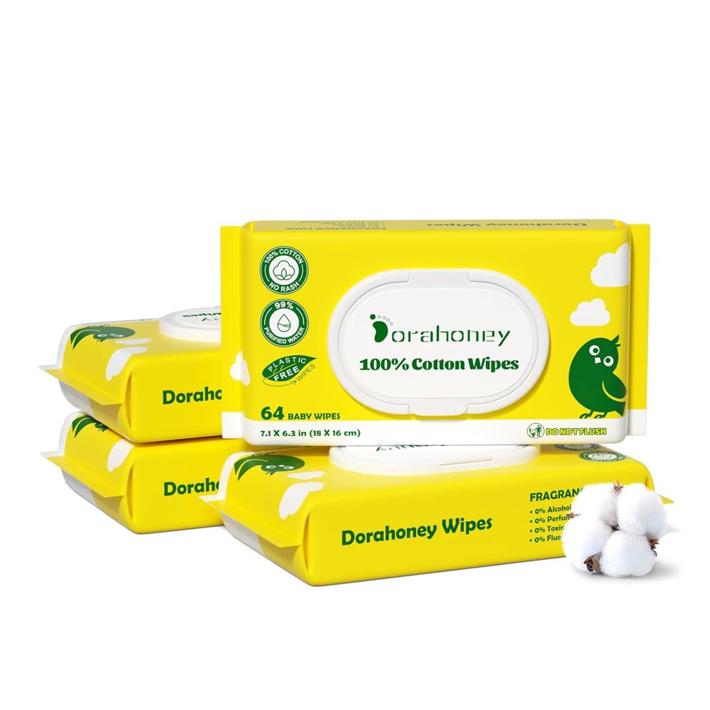 DORAHONEY 100% Cotton Baby Wipes Ultra-Soft, Hypoallergenic Clean for Sensitive Skin