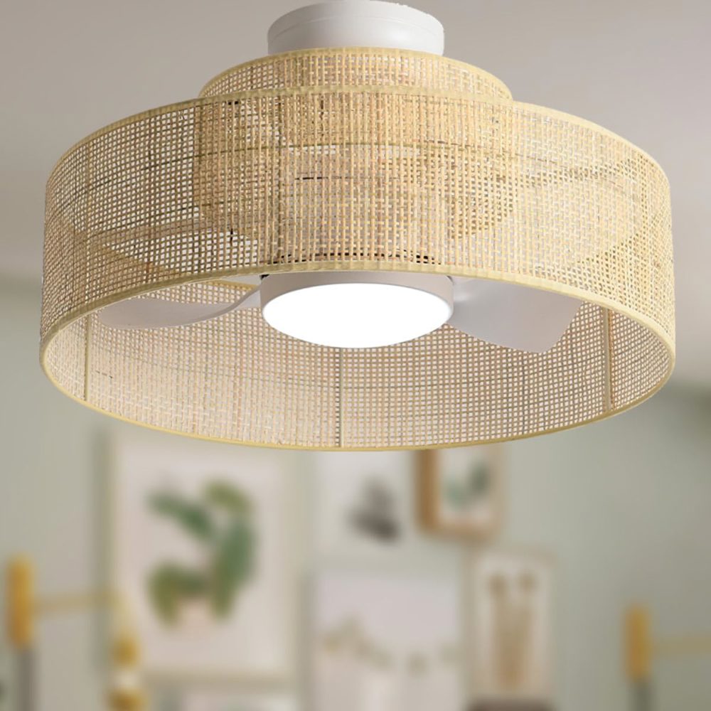 22” Bamboo Dimmable Ceiling Fan with Light & Remote – Boho Style