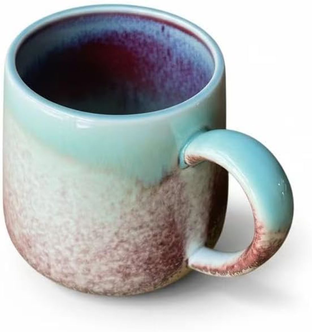Avsunela Handcrafted Ceramic Coffee Mug – Mint Blue and Pink