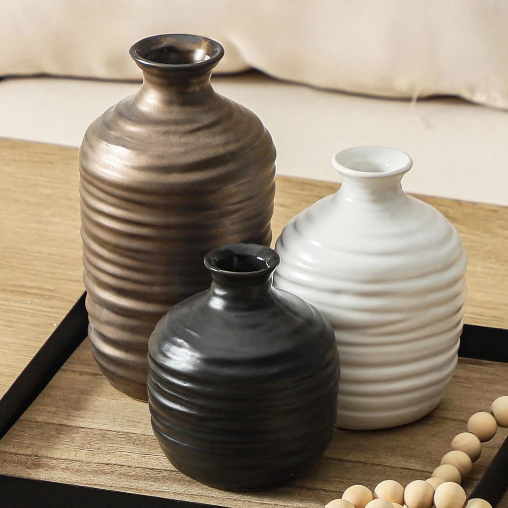 Dobbyby Ceramic Vase Set of 3 – Neutral Farmhouse Decor