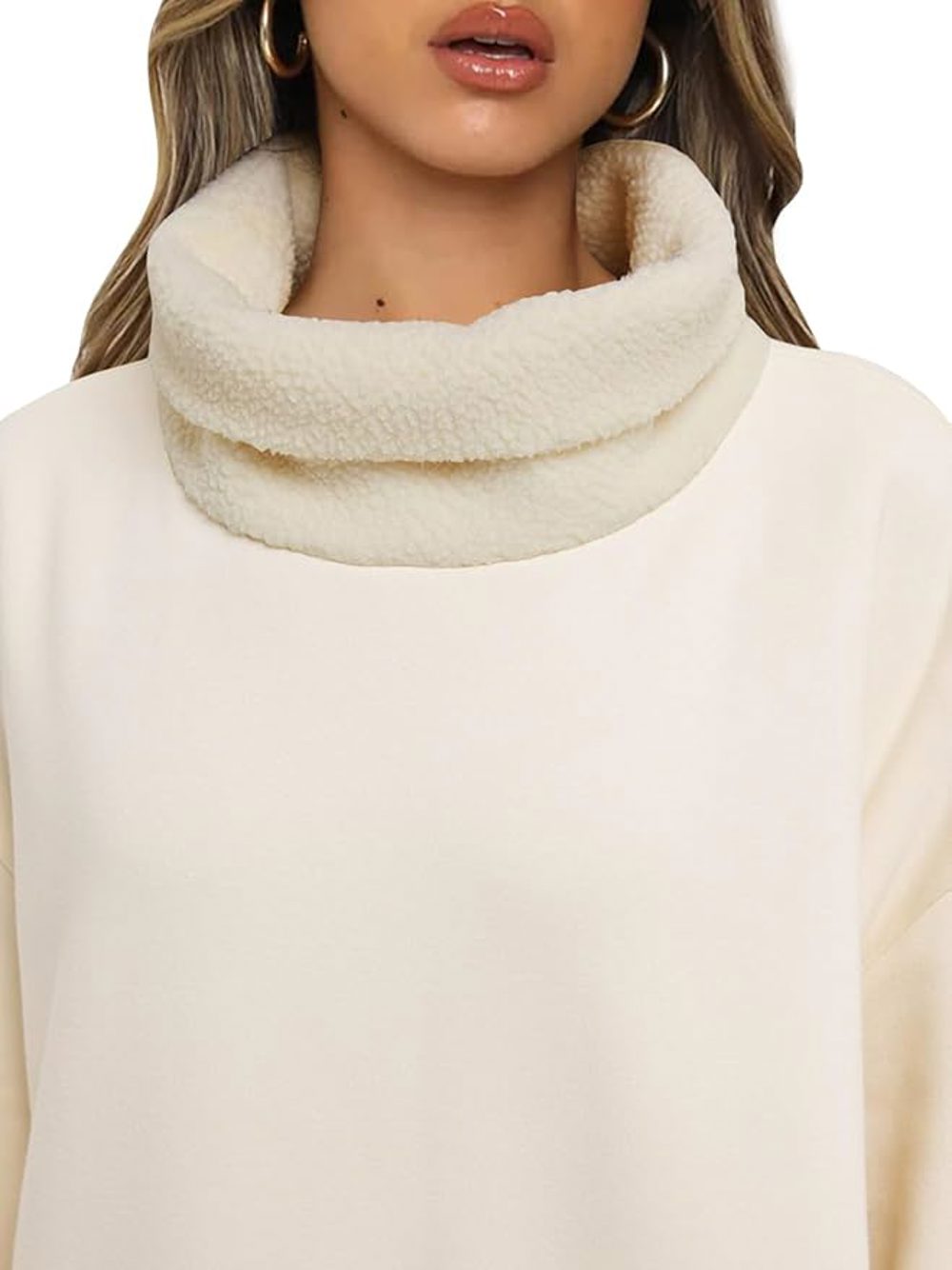 ReachMe Oversized Fleece Sweatshirt Dress with Turtleneck and Pocket