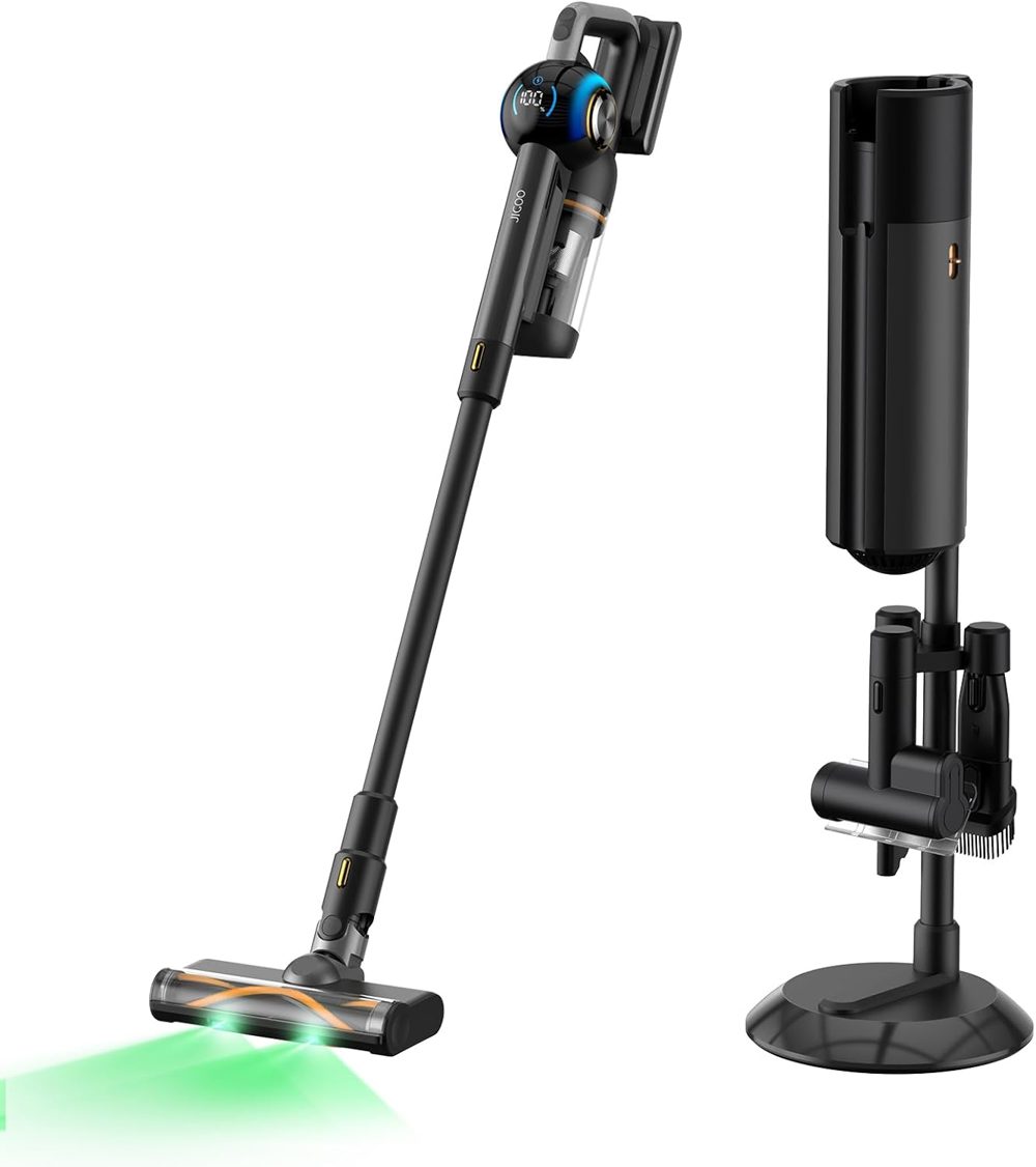 JIGOO Cordless Vacuum Cleaner 33Kpa 480W Ultra Strong Suction Stick Vacuum Cordless Rechargeable 55 Minutes Runtime with LED Headlight Portable Vacuum Cleaner for Floors, Pet Hair (V700)
