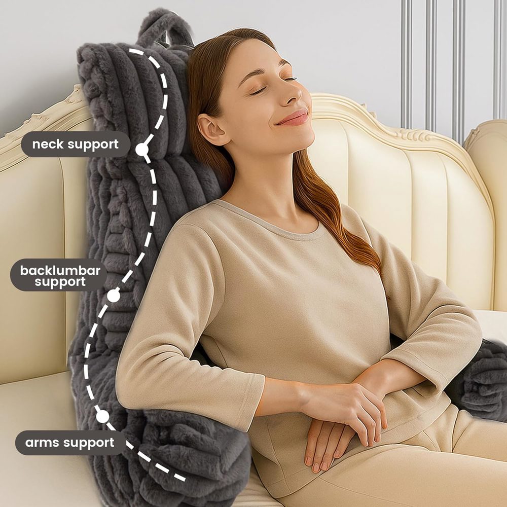 Amélie Home Faux Fur Reading Pillow with Pocket – 29" Backrest Support