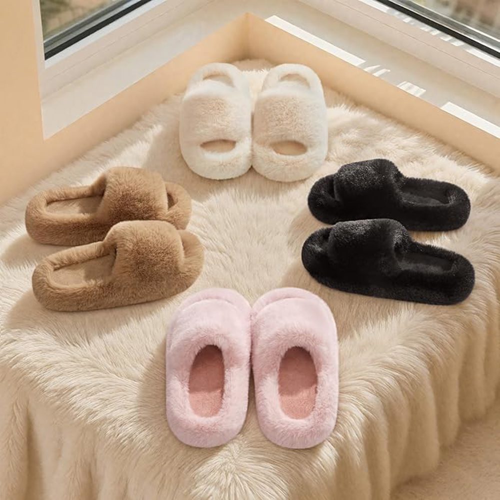 ATHMILE Women’s Fuzzy Slippers with Arch Support & Memory Foam