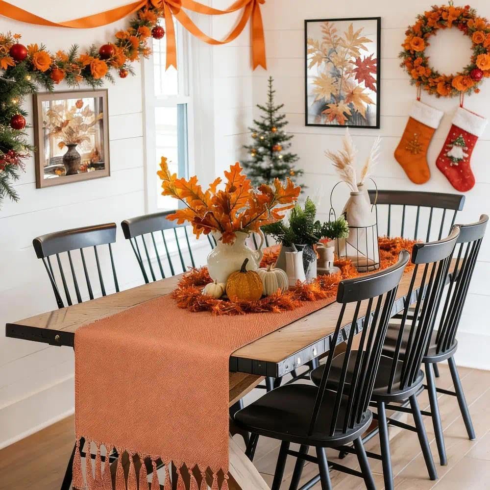 yuboo Burnt Orange 72” Table Runner – Boho Farmhouse Style