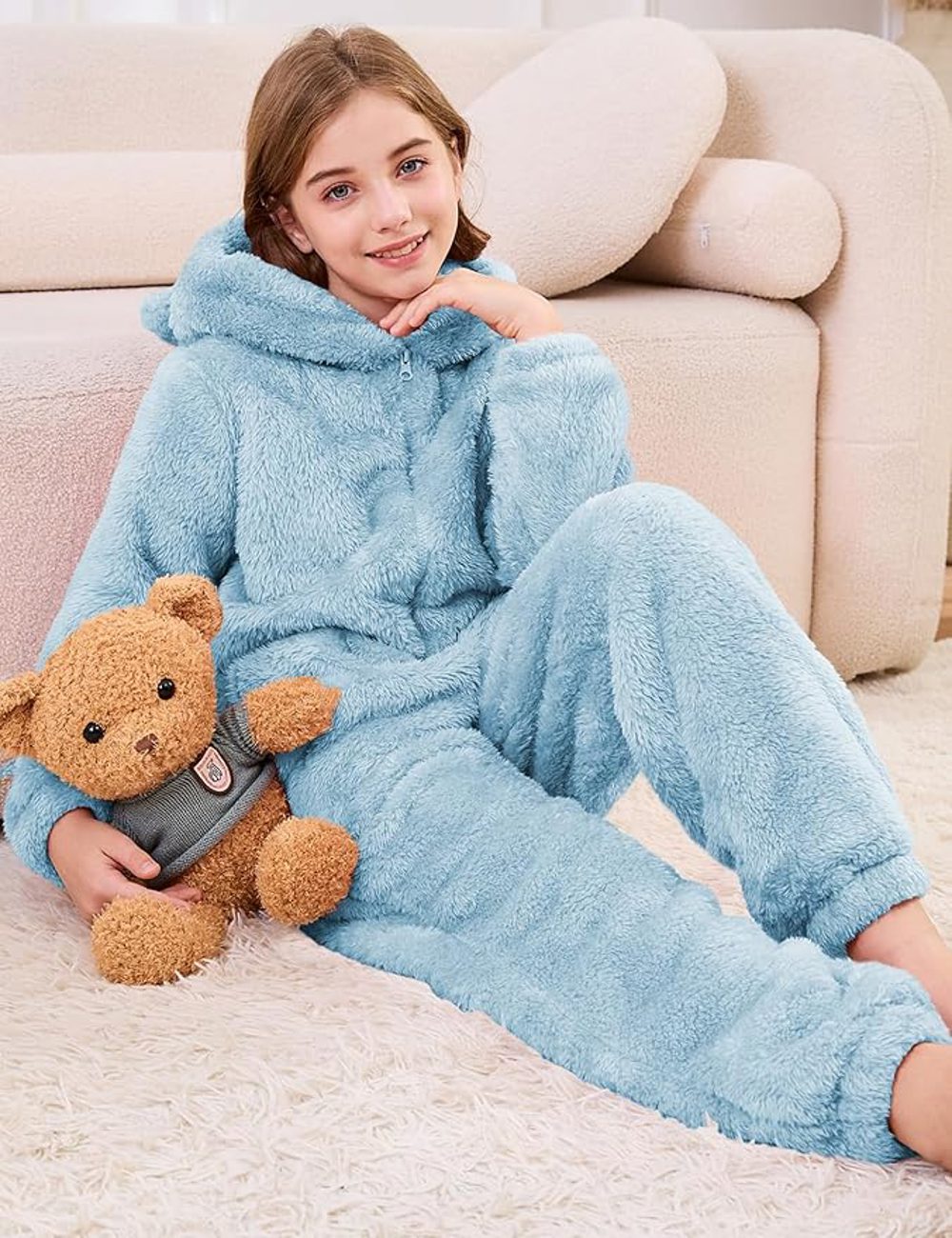 Kissonic Girls Fleece Hooded Jumpsuit Onesie