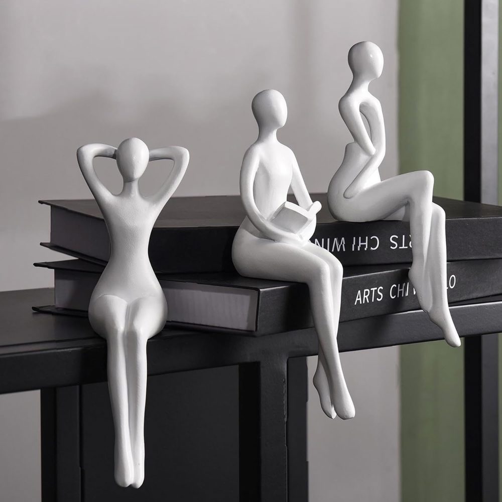 Quoowiit White Thinker Statue Set – Modern 3-Piece Sculptures