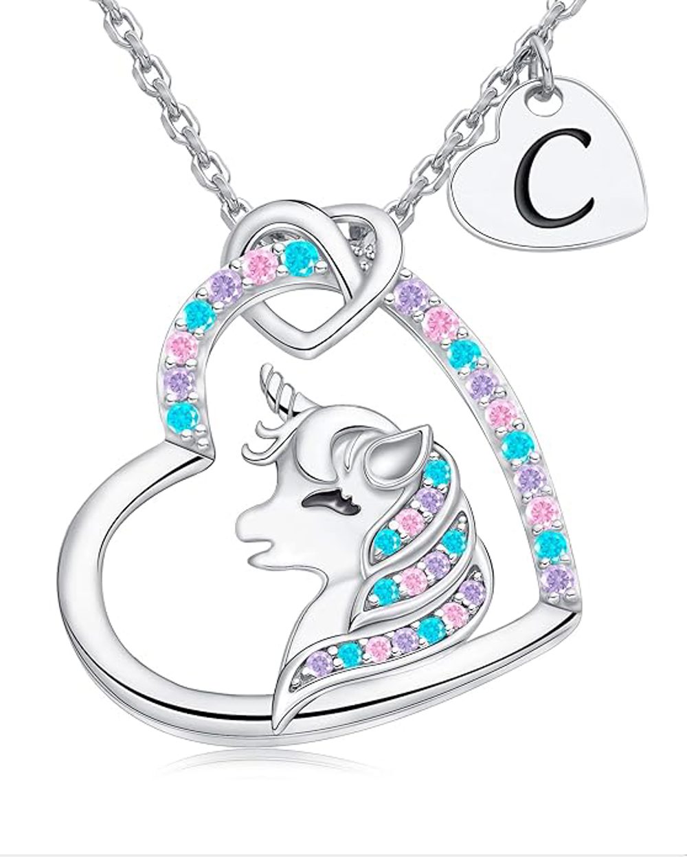 THECEROS Unicorn Heart Pendant Necklace for Girls Colorful Jewelry Gift