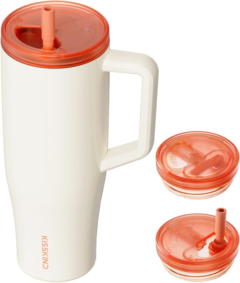 KISSKIND 40oz Lumispin Tumbler with Handle & Hidden Straw