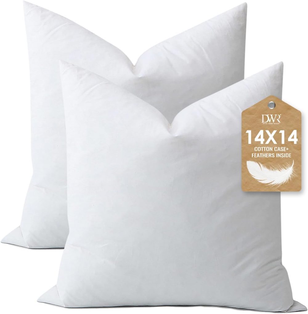 DWR Set of 2 Feather Down Pillow Inserts – 14x14 Organic Cotton