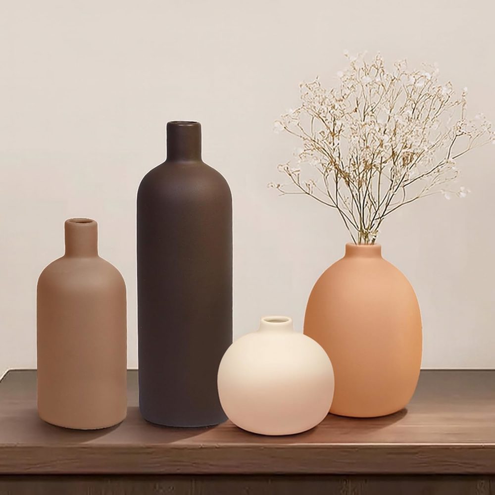 vzouo Ceramic Vase Set of 4 – Neutral Modern Farmhouse Style
