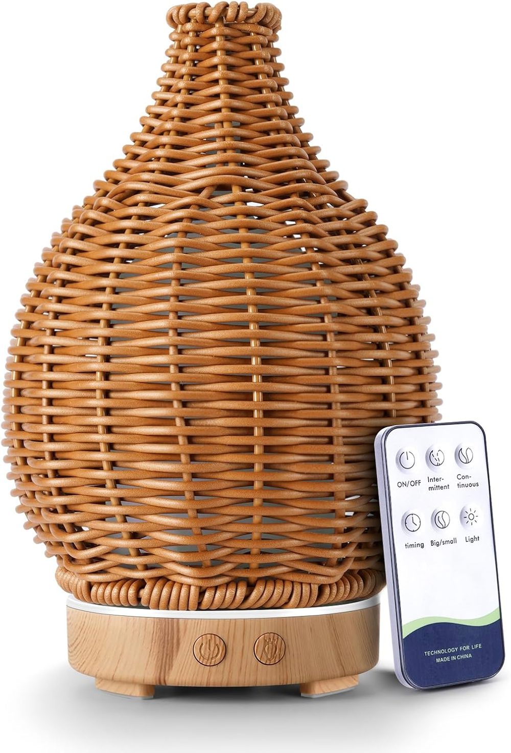 Boho Rattan Essential Oil Diffuser with Remote & Color Lights
