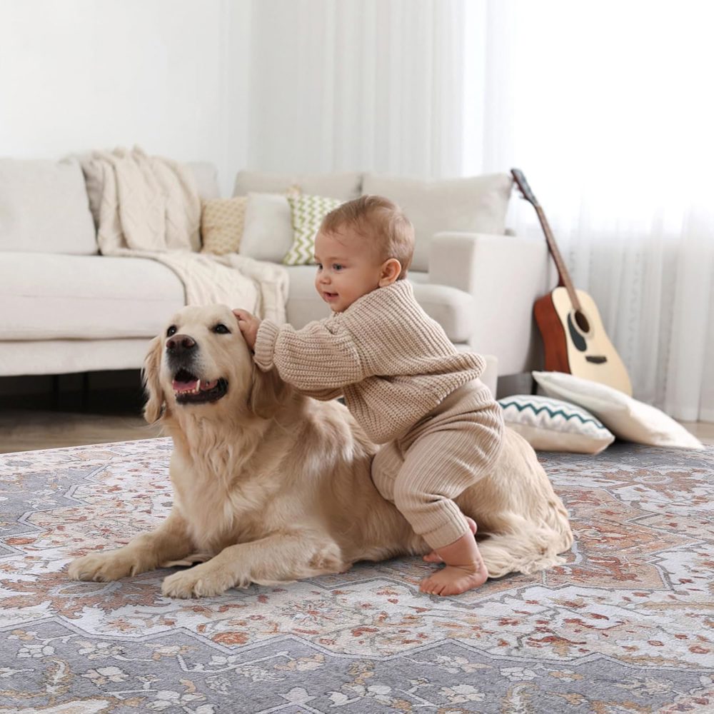 The Pet & Child-Friendly Choice: 6x9 Machine Washable Non-Slip Area Rug with Artistic Flair