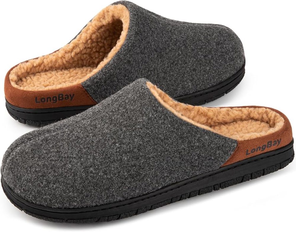 LongBay Men’s Sherpa Lined Memory Foam Slippers