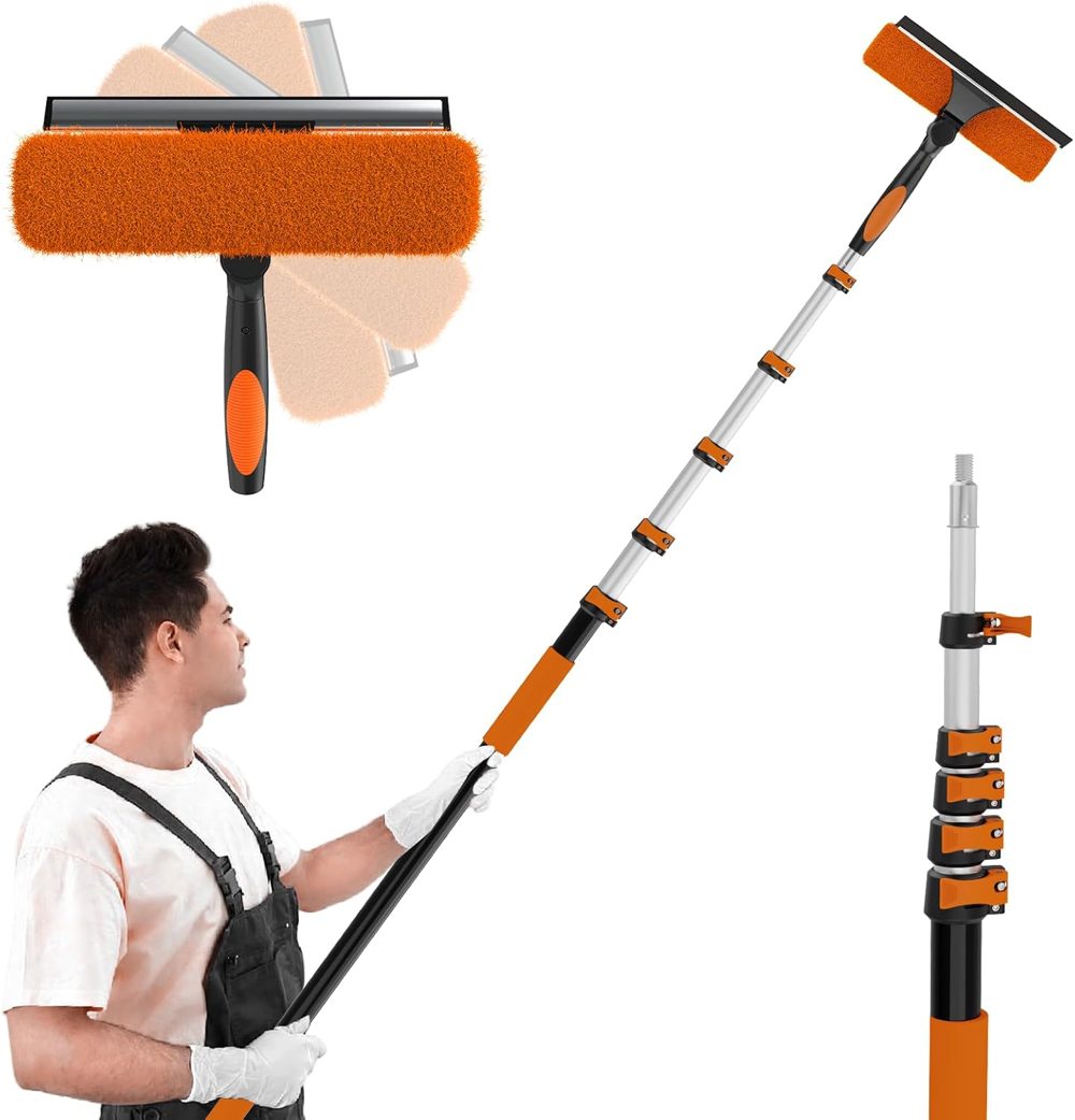 30FT Window Squeegee with Extension Pole and Rotatable Head